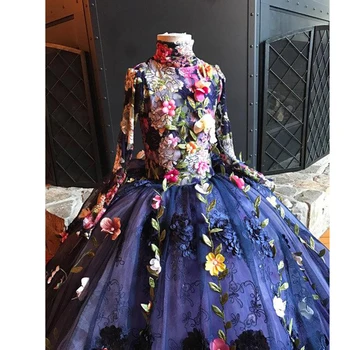 Pekná 3D Kvetinový Sprievod Šaty Pre Dievčatá Plné Rukávy Vysoký Golier, Čipka Kvetina Dievča Šaty 2018 Čela Prvého svätého Prijímania Šaty