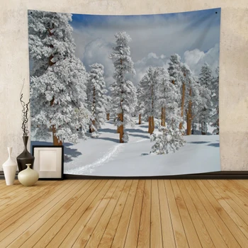 Laeacco Módne Gobelín Zime Sneh Borovicového Lesa Snowfield Na Šírku Tlač Wall Art Závesy Domov Obývacia Izba Dekor Polyester