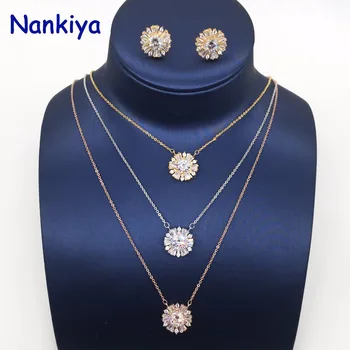 Nankiya Elegent Cubic Zirconia Kríž Vrstvený Náhrdelník Pre Women2018 Snowflake Tvar Medi Mix Pozlátené Šperky Set Darček NC261S