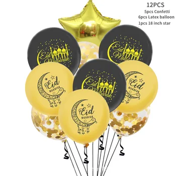 12 Palcový EID MUBARAK Hrad Mesiac Sequin Balón Set Star Mesiac Gold Konfety Balón Sady 12/15 Ks Súpravy Party Dekorácie Dodávky