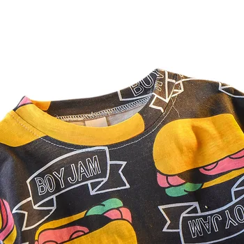 Baby Boy Cloyhes Letné Baby Chlapci Dievča, Krátky Rukáv Burger Tlačený Vzor Topy T-shirt Šortky Batoľa Ležérne Oblečenie Sady