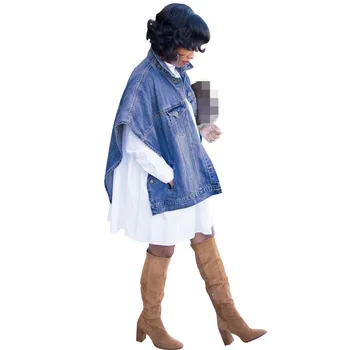 Módne Lady Blue Denim Coats 2020 Jar Batwing Krátke Rukávy Voľné Single-breasted Bundy Streetwear Kabát Wrape Vysoká