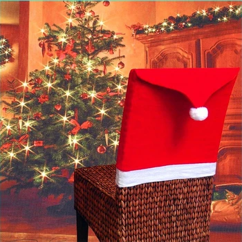 2 ks Vianočné Stoličky Kryt netkanej textílie Sedadlo Stoličky Kryt Vianočné Hat Tvar Vysoký Chrbát Slipcover na Nový Rok Banquet Strany