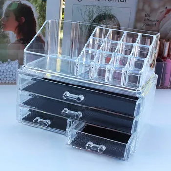 Multifunkčné Akryl Stôl Ploche Organizátor Zásuvky Šperky Prípade Kozmetika Vata Držiteľ Make-Up Organizátor Úložný Box