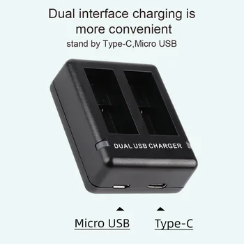 Duálny Nabíjačka Účtovná Vreckový Fotoaparát Prvky s USB C + Micro USB Vstup pre GoPro Hero 9 Hero9 Čierna