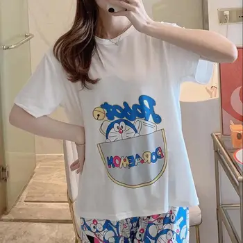 Seeslim Kawaii Ženy Pyžamo Príležitostné Voľné Krátky Rukáv Doraemon Dámske Pyžamo Sleepwear Letnej Noci Oblek Pre Ženy Odev
