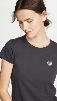 Porzingis Bavlna Boutique Žena T-shirt dámske Šedé Tee Tričko Geometrické Šitie Láska Vytlačené T-Shirt Pre Lady Letné Tričká