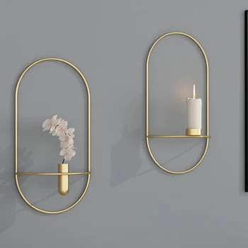 Moderné Umenie Geometrické svietnik 2020 Vintage Sviečkový Tealight Suché Kvetinové Vázy 3D Stenu Kovové Ozdoby Domova
