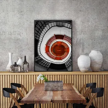 Retro Abstraktné Spiral, Red Schody Domáce Dekorácie Plátno Plagát Hd Tlač Wall Art Obývacia Izba, Spálňa Decor Maľovanie Bez Rámu