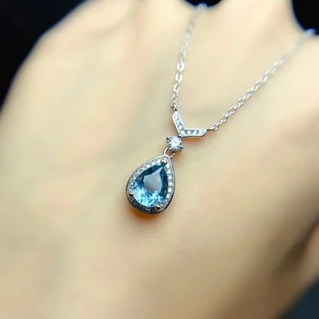 KJJEAXCMY jemné Šperky 925 Sterling Silver Natural blue topaz Dievča luxusné Prívesok Náhrdelník Podporu Test Čínsky štýl s box