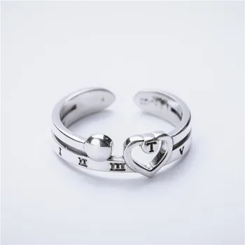 925 Sterling Silver Krúžky Pre Ženy Jemné Strieborné Šperky Zásnubný Prsteň Resizable Srdce Tvar Rímske Číslice Duté, Dizajn