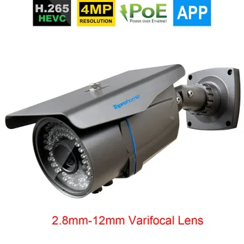 TOPROHOMIE H. 265 4MP HD 48V POE IP Kamera, Vonkajšie Nepremokavé Bullet IR Kamera, 2.8 mm-12 mm zoom POE IP bezpečnostné Kamery Zobrazenie