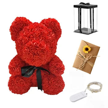 20 cm Teddy Rose Medveď S Box Umelé PE Ruže Kvet Medveď Valentína Pre Priateľka Ženy, Manželky, Deň matiek Darčeky