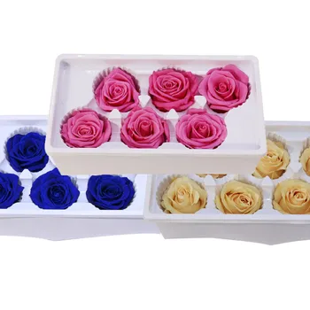 6Heads/Box 5-6typ Konzervované Ruže, Kvety, Kvet Nesmrteľný Rose 5cm Priemer Matky Deň Dar Večného Života Kvetu Materiál Darčekovej krabičke