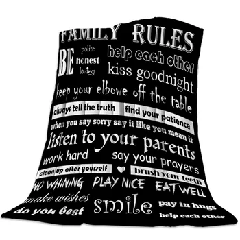 Rodinné Pravidlá Text Black Hodiť Deka Mäkké Pohodlné Velvet Plyšové Deky, Teplé Rozkladacia Pohovka Listov