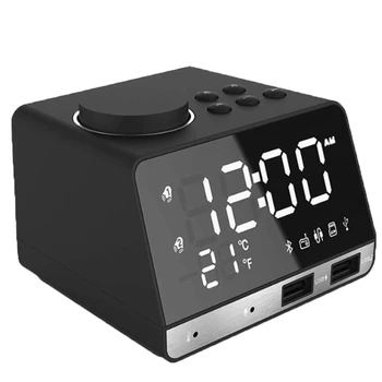 Digitálny Bluetooth Reproduktor Rádio Budík Teplota 2 USB Portov, LED Displej Domáce Dekorácie Stola Duálny Budík-Plug NÁS