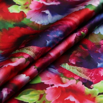 Nové 108 cm 19 mm širokú hodvábny satén stretch digitálna atramentová červený oheň hodváb ťažký úsek textílie cheongsam