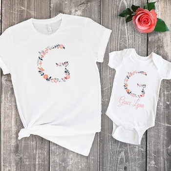 Dieťa Dievča Tričko Vlastné Kvety Mama a Dcéra Tee Rodiny Vzhľad 2020 Módne Dieťa Názov Oblečenie Bežné List