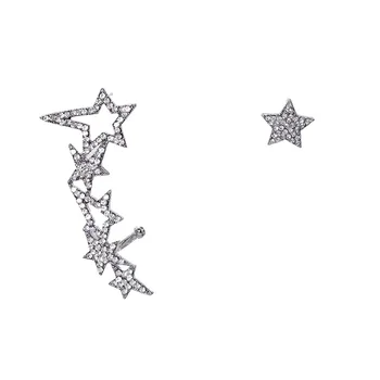 JINWATERYU Asymetrické stud náušnice, duté pentagram star stud náušnice, módne francúzsky S925 striebro pin náušnice