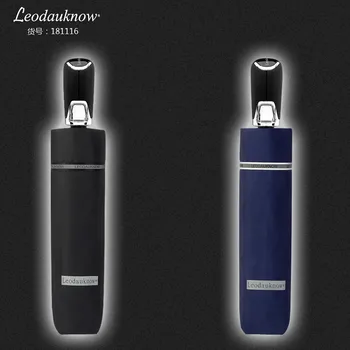 Leodauknow Reflexné Pásky Dizajn Tri-Fold plne Automatické 10k Modré a Čierne pánske a dámske Slnečné a Daždivé Dáždnik