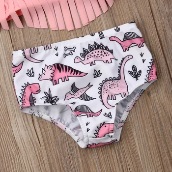 2021 Nové Baby Girl Fashion Bikini Set Plavky, Plavky Strapec Top Dinosaura Vytlačené Nohavičky Čelenka 0-24M Deti plavky