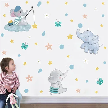 Vacclo Tvorivé Doodle Cartoon Zvieratá Samolepky na Stenu pre Baby detská Izba Nordic Štýl Slon Star Dekorácie Stenu