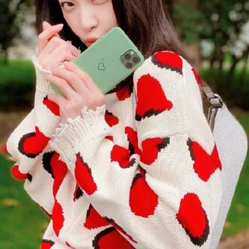 Bežné sveter pre ženy o krk dlhý rukáv tlač hit farba Rozštiepené ročník veľkej veľkosti voľné Pletenie svetrov žena 2020 K579