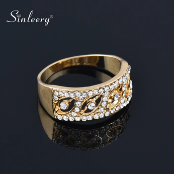 SINLEERY Luxusné Crystal Zásnubné Prstene Módne Ženy, Zlatá Farba Duté Krúžok Svadobné Šperky JZ038 SSK