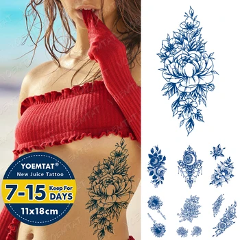 Šťava Atrament Tetovanie Body Art Trvalé Vodotesné Dočasné Tetovanie Nálepky Line Pivónia, Kvety Tetovanie Rameno Falošné Henna Rose Tatto Ženy