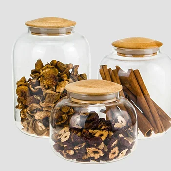550ml Bambusu Veko Candy Jar Vysokej Borosilikátového obilninami Kontajner Transparentné Sklo Nádrž