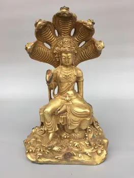 Svadobné dekorácie Čínskej ľudovej zber feng shui socha mosadz pozlátené pozlátené skutočné zlato zadarmo Guanyin 5 guardian socha