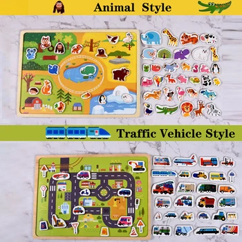 Deti Drevené Magnetické Puzzle Zvierat A Prevádzku Vozidla Hra Deti Dieťaťa Skoro Vzdelávacieho Hračky, Skladačky Puzzle