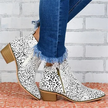 Dámske topánky 2020 nové veľké veľkosti, silné päty jazdecké topánky strane zips nízkom podpätku leopard tlač módne bežné dámske topánky