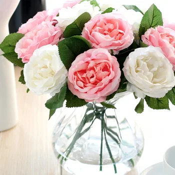 15Pcs/Set Skutočný Dotyk Ruže Umelých Kvetov, Listov, Hodvábne Svadobné Auto Home Design Kytice Dekoratívne Výrobky