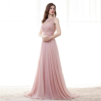 JaneVini Elegantné Blush Pink Šifón Dlho Bridesmaid, Šaty Riadok Appliques Korálkové Backless Dĺžka Podlahy Ženy Prom Party Šaty