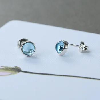 Prírodné Blue Topaz Náušnice Pre Ženy Mincový Striebro Šperky Jednoduché Ucho Klincami Kolo Módne Doplnky Brincos Veľkoobchod