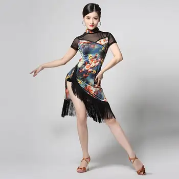 Nové Dospelých Latinské Tanečné Šaty Retro Praxi Kostým Split Strapec Šaty Cheongsam Rumba, Samba Tango Cha Cha Salsa Foxtrot Tanec