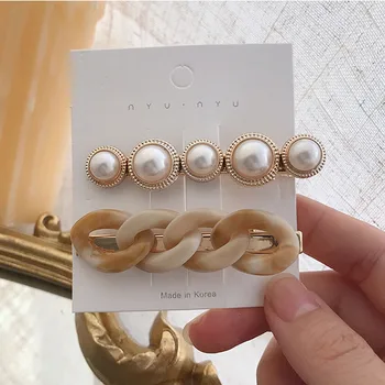Kórejský Nový Vintage Kyseline Octovej Akryl Reťazca Simulované Pearl Sponky Do Vlasov Barrettes Pre Ženy Trendy Vlasy, Šperky, Sponky Do Vlasov