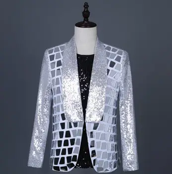 Stožiare, flitrami sako muži obleky vzory jacket mens fáze kostýmy pre spevákov, oblečenie pre tanečné hviezdy štýl šaty punk rock silver