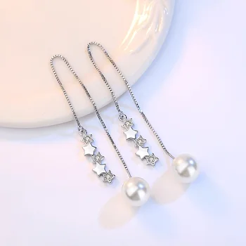925 sterling silver pearl crystal star dizajn dámy'long stud náušnice ženy šperky veľkoobchod darček k narodeninám
