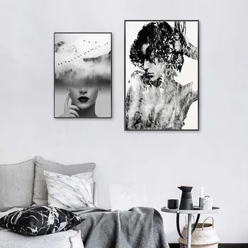 Abstrakt Žena Plátno Maľovanie Čierne a Biele Módy Sexy Dievča Múr Umenia Plagátu Obrázky Moderné Móde, Obývacia Izba Domova