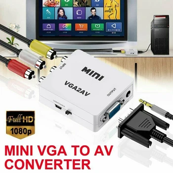 VGA na AV Mini Converter Scaler Adaptér Podpora 1080P VGA2AV Converter PC k TV HD Počítača k TV