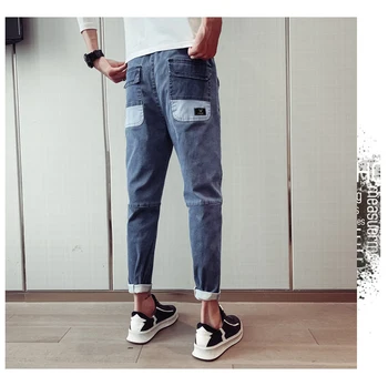 Pánske džínsy 2020 jar teenagerov sivá Denim modely Štíhle nohy značky street trend hip-hop voľne žijúcich pás ostrihané hárem nohavice