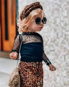 Nové Módne Batoľa, Dieťa, Dieťa Dievča Oblečenie S Dlhým Rukávom Čipky Hore+Leopard Sukne, Nohavice, Oblečenie