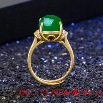 Prírodné Green Jade Krúžok Chalcedony Darčeky Muži Móda Ženy Šperky Amulet 925 Striebro