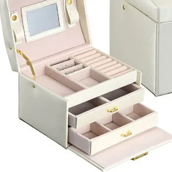 Pu Kožené Šperky Box Tri Vrstvy, Dvojité Zásuvky Šperky Box Princezná Šperky Úložný Box Módny Krásne MÓDNE 2019