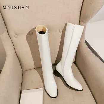 MNIXUAN Topánky Žena Militaris módne zimné čierne platformy stehna vysoké topánky ženy západných gotických topánky blok päty biele topánky