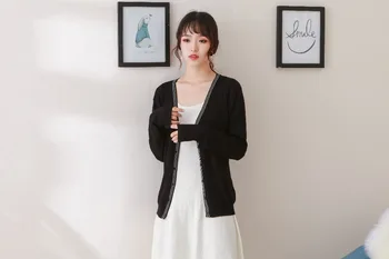 Nový štýlový jar a na jeseň žien cardigan tvaru Pevné Bežné kórejský štýl joker žena je pletený sveter cardigan kabát