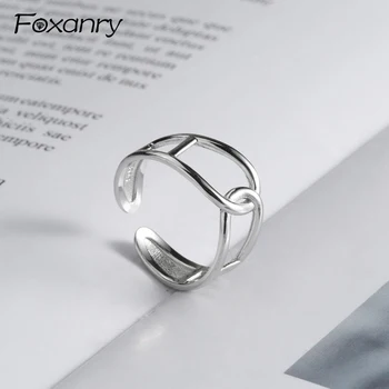 Foxanry Zabrániť Alergikov 925 Sterling Silver Strany Prstene pre Ženy, Páry Osobnosti Jednoduché Geometrické Prstene, Svadobné Šperky