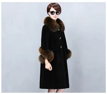 Kabát Fur Real Zimná Bunda Ženy Oblečenie 2020 Ovce Shearling Vlny Kabát Žena Fox Kožušiny Golier, Dlhé Plášte s MY4567